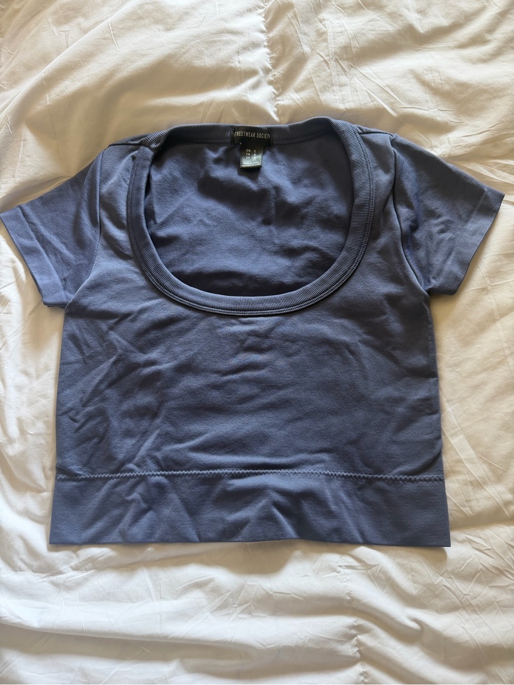 Slate Blue Short-Sleeve Scoop Crop Top